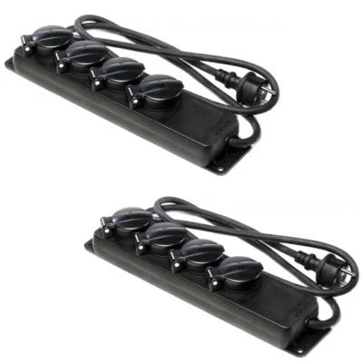 VARYTEC 2x 4-fach Außen Schuko Mehrfachsteckdose sw IP44 Stromverteiler Steckdosenleiste