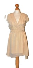 Rare Stylish Beige Party And Evening Ruffle Lightweight Wrap Dress Size 10