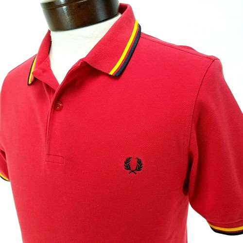 FRED PERRY Pique Polo Shirt Red Navy 
