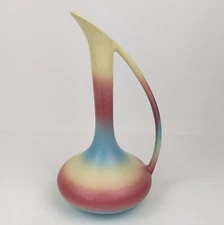 Dryden Pottery Pitcher Vintage Pastel Rainbow Grecian Signed 11.75" Mid Century