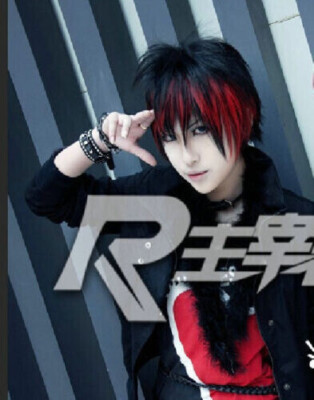 Punk Gothic Short Black mix Red Bob Boy Man Custome Cosplay Wig + FREE net &