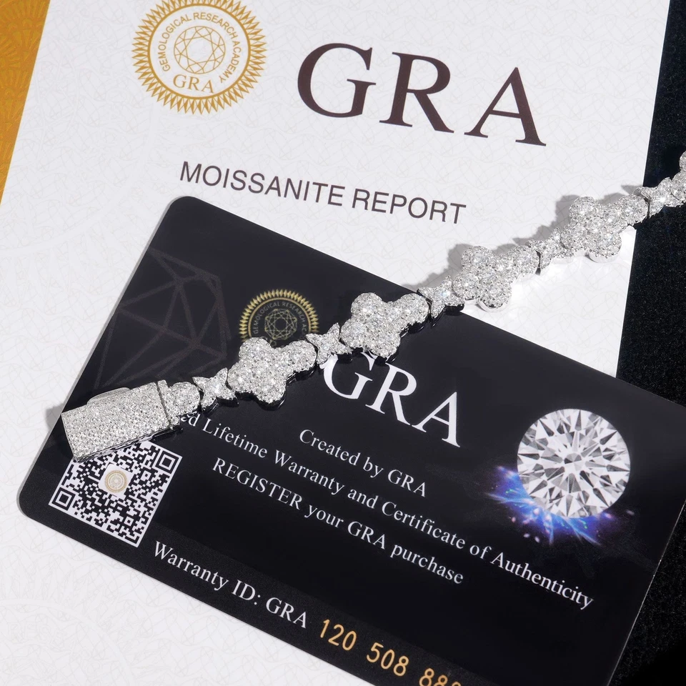 10/13mm D Color MOISSANITE Cross Link Bracelet 925 Sterling Silver Shiny Jewelry - Image 4 of 4