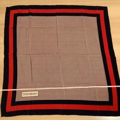 Yves Saint Laurent scarf 74cm 29″ square silk logo red | eBay