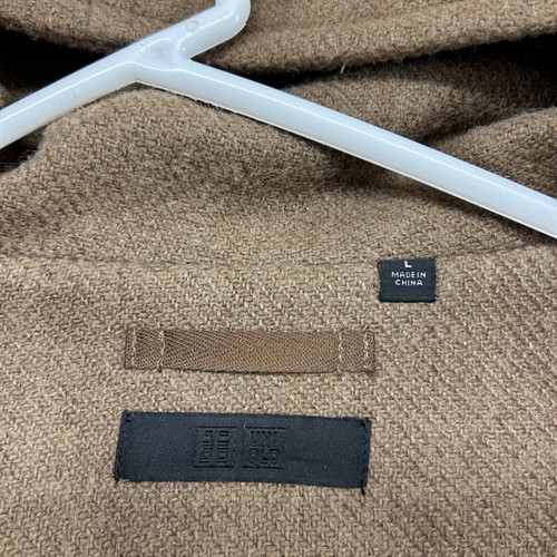 Uniqlo Cappotto Uomo L Marrone con Cappuccio Lungo Legno Toggle Lana Trench Soprabito Tinta Unita - Foto 6 di 12