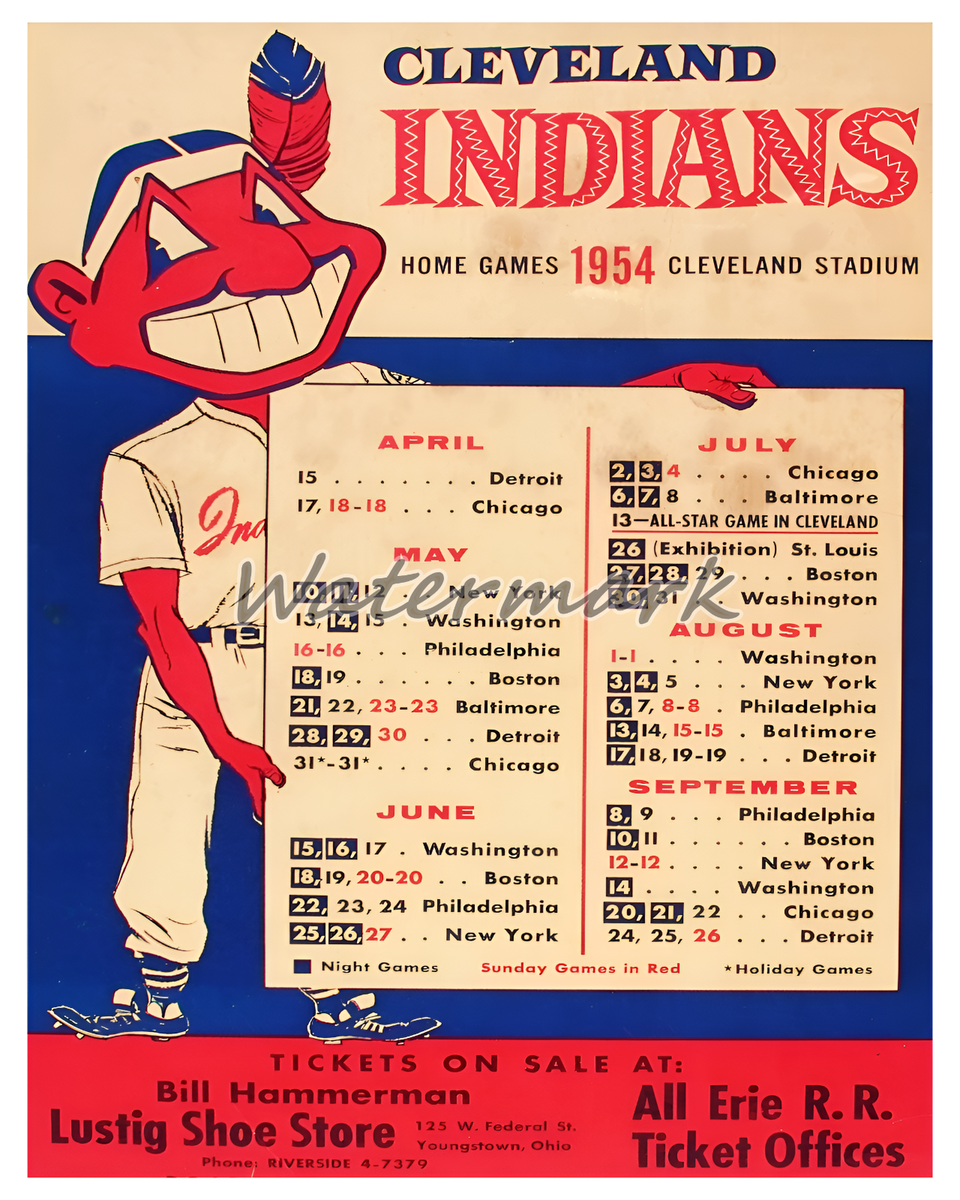 mlb-1954-cleveland-indians-home-schedule-color-reprint-8-x-10-photo-picture-ebay