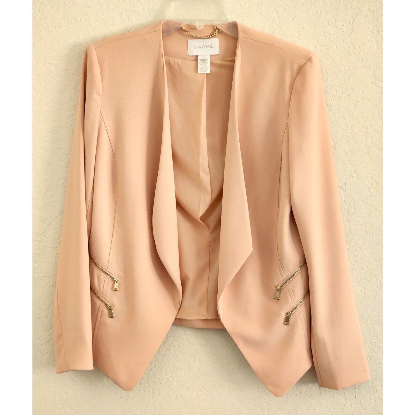 JACKET-CACHE-Light Blush Salman-Open Front-Zipper Decor-Long Sleeves-Size 8-image