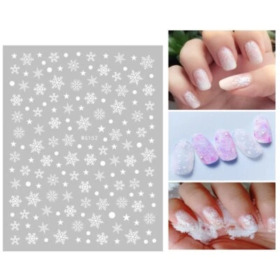 Christmas Nail Art Stickers Decals White Snowflakes Stars Snow Balls WG152