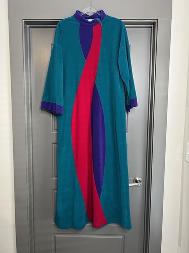 Vintage Vanity Fair Robe Medium Blue Purple Fleece Long House Coat Nightgown - Picture 15 of 15