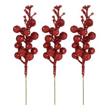 3PCS Christmas Glitter Cherry Berries Stems Xmas Tree Ornaments Wreath DIY Decor