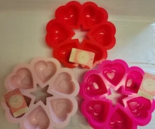 Lot of 3 Silicone Cupcake Pan Mold - 6 Hearts - BPA Free - Pink Red Valentines