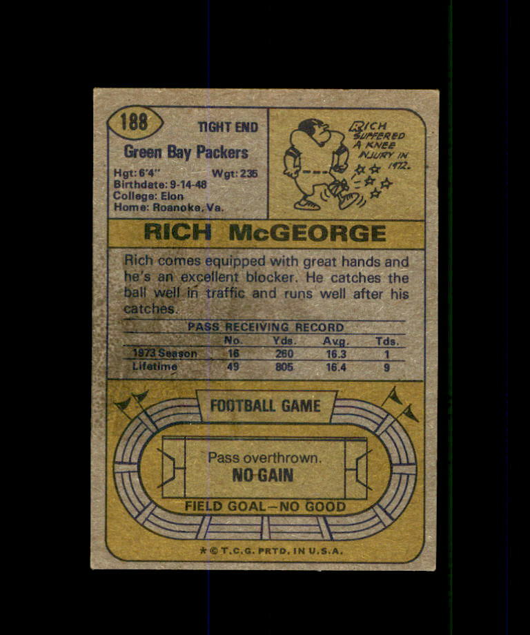 1974 TOPPS FOOTBALL CARD GREEN BAY PACKERS #188 RICH MCGEORGE | eBay