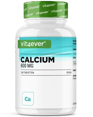 VIT4EVER Calcium 240 Tabletten - 800 mg Kalzium aus Calciumcarbonat pro Tag - vegan