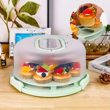 Cake Carrier w/ Lid & Handle, 3 in 1 Transport Storage Container Bright Green