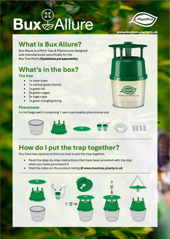 PlantPro Box Tree Moth Trap & 4x Pheromone Lures Reusable Catcher Protect Buxus - Image 3 of 4