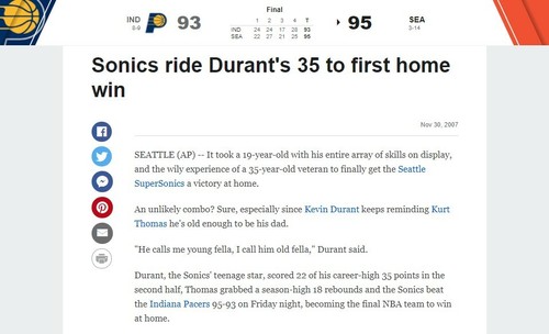 Boleto completo Kevin Durant novato primera victoria en Seattle 2007 Sonics Pacers 11/30 RARO - Imagen 8 de 12