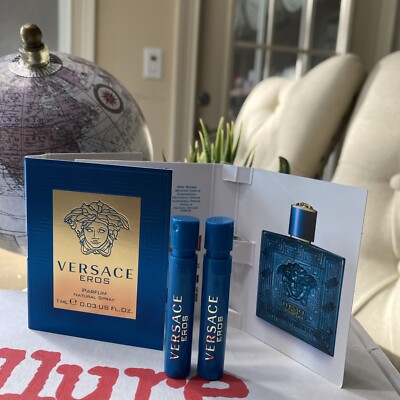 Versace EROS Men 0.03oz 1 Ml Parfum lot x 2 Spray Vial New K1