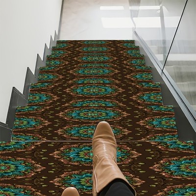 Colorful Mandala Pattern Printed Stair Treads, Easy to Clean, Anti-Slip and We
