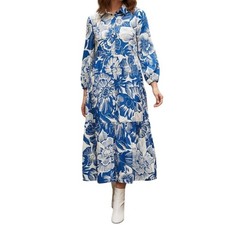 New Tahari Arthur S. Levine Women's Maxi Dress XS Denim Ivory Floral 3/4 Sleeve