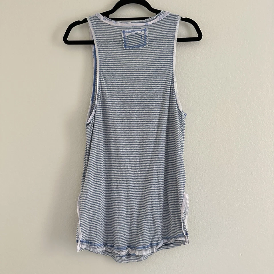 Camiseta sin mangas Free People We The Free para mujer L Love Language Henley azul a rayas Foto 2 de 4