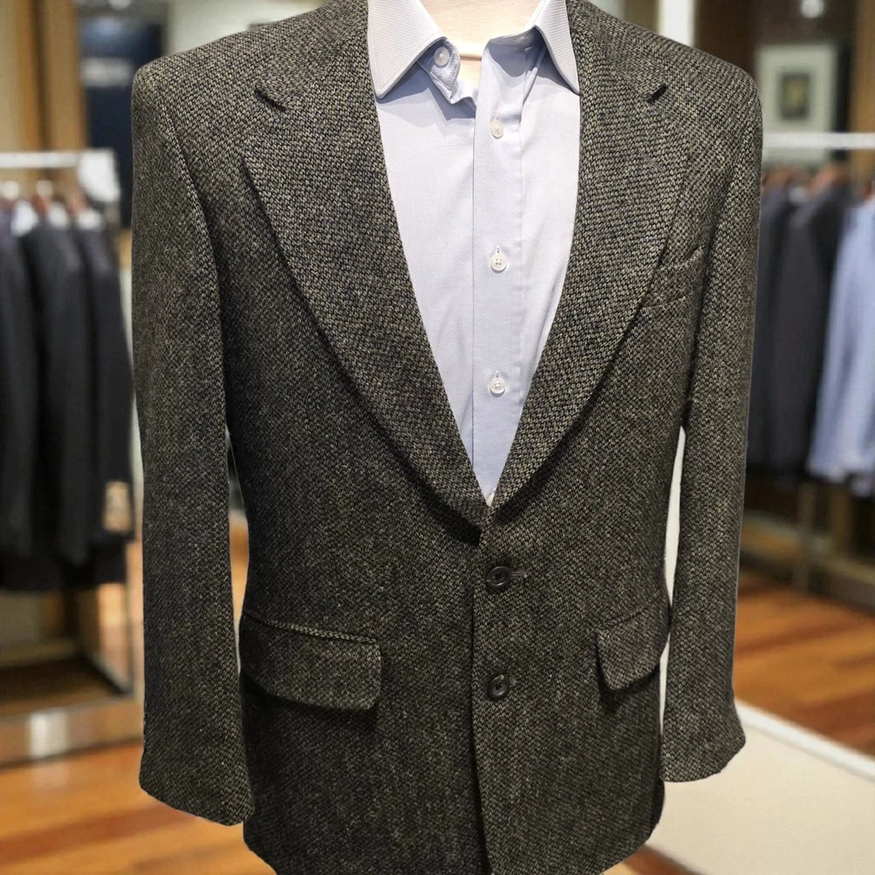 Винтажный зеленый твид Harris Tweed 39r 1960-е с широкими лацканами - Изображение 3 из 4