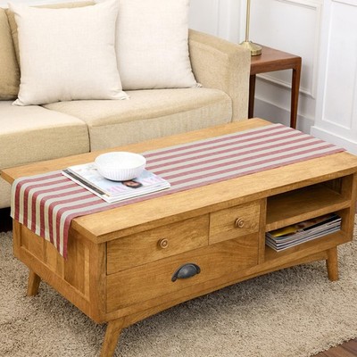 Solino Home Linen Table Runner 48 Inches - Sorrento Stripe 100 Pure Linen Red