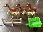 Vintage Fisher Price Little People 7 Pieces - 3 Horses, 2 Cows, Farm Cart, Fence