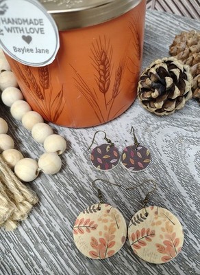 Fall Earrings-Wood Circle-Set Of Two