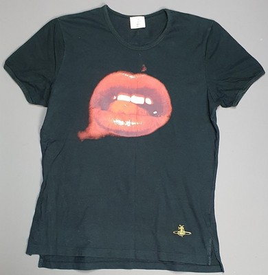 Mens Vivienne Westwood Lips Print Black Top T Shirt Size Large V