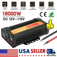 Car Power Inverter 16000W DC 12V To AC 110V Pure Sine Wave Solar Converter USB