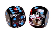 Porkchop Dice Bicycle Tire Schrader Valve Caps Pair - Black Red White Splatter