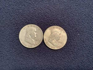 2 franklin silver half dollars 1 1949 S & 1 1949 D