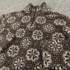 VTG Fair Isle Sweater Womens M Brown Nordic Snowflake Pullover 1/4 Zip USA 90s