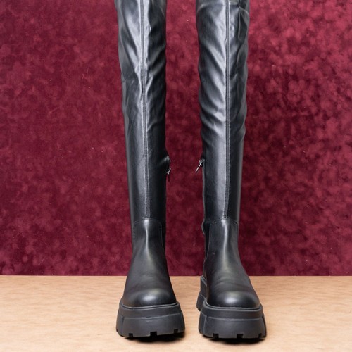 Aldo Women Black Vegan Leather Platform Festival OTK Boots sz 8.5US EUR 39 - Picture 3 of 10