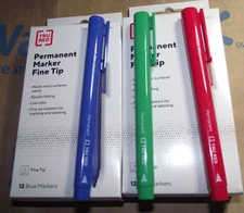 LOT 24 TRU RED BLUE GREEN MARKER PEN FINE TIP PERMANENT HOLIDAY CHRISTMAS COLORS