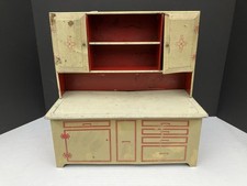 Vintage 1940's/50's Cream Red Wolverine Doll Size Tin Hoosier Cabinet 13.5 Tall