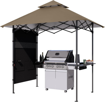 ABCCANOPY 8X5 Pop up Grill Gazebo - Outdoor BBQ Canopy with Shelf & Sidewall, Po