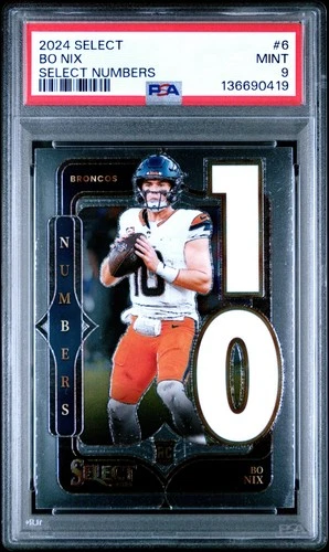 136690419 Bo Nix 2024 Panini Select #6 Numbers Rookie RC PSA 9