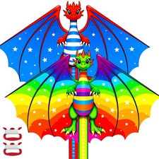 2 Pcs Dinosaur Kites Easy to Fly Big Shark Dragon Unicorn Beach Outdoor