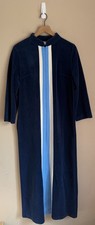Velour Robe Vintage Stripe 70s 80s Blue Womens Size Large Zip Vtg Housecoat