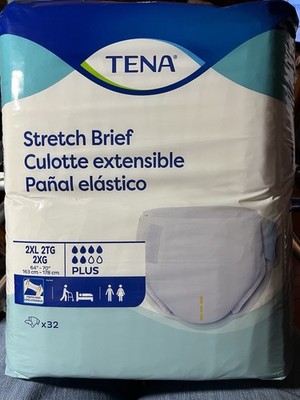 NEW TENA Stretch Plus Briefs 64-70  2XL CS of 64 White InstaDri Skin Caring