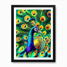 Pavo Real Con Sus Plumas Desplegada gerahmtes Wandbild Poster Leinwanddruck Bild