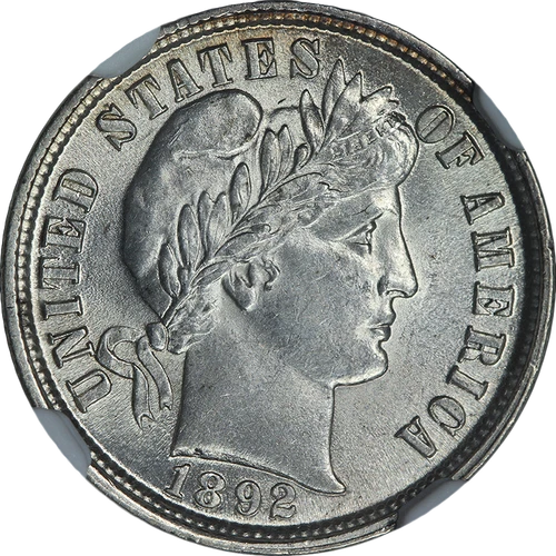1892-P Barber Dime NGC MS62 Blast White Superb Eye Appeal Strong Strike