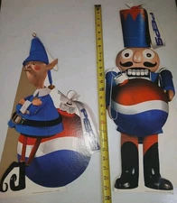 Vintage 1990s "Pepsi Cola" Xmas Cardboard Cut Out Elf & Nutcracker Store Display