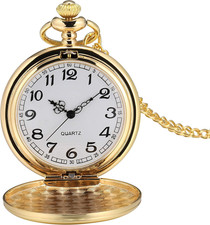 Smooth Vintage Pocket Watch with Chain Gold 