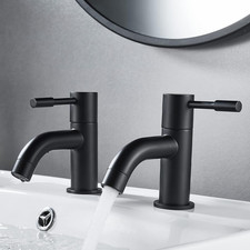 Basin Taps Pair, Neweast Modern Black Bathroom Sink Tap Pillar Taps, Twin Hot...