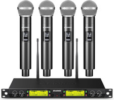 4-Channel UHF Wireless Microphone System with 4 Handheld Mics for Events
