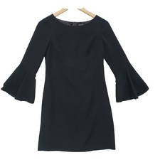White House Black Market Black Bell Sleeve Shift Dress Womens Size 00 Career