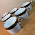 VTG 6 Fitz And Floyd Renaissance Black On White Buff Gold Cups Tea Coffee Lot