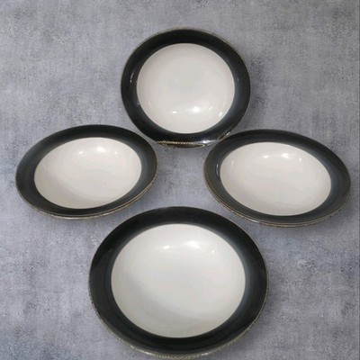 Denby Praline Noir Rimmed Pasta Soup Large Cereal Bowls 8.8 Inches Set Of 4