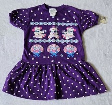 Vintage NEW Girls Kids Dress Puff Paint Purple Bears NWT Medium 5/6 Short Sleeve